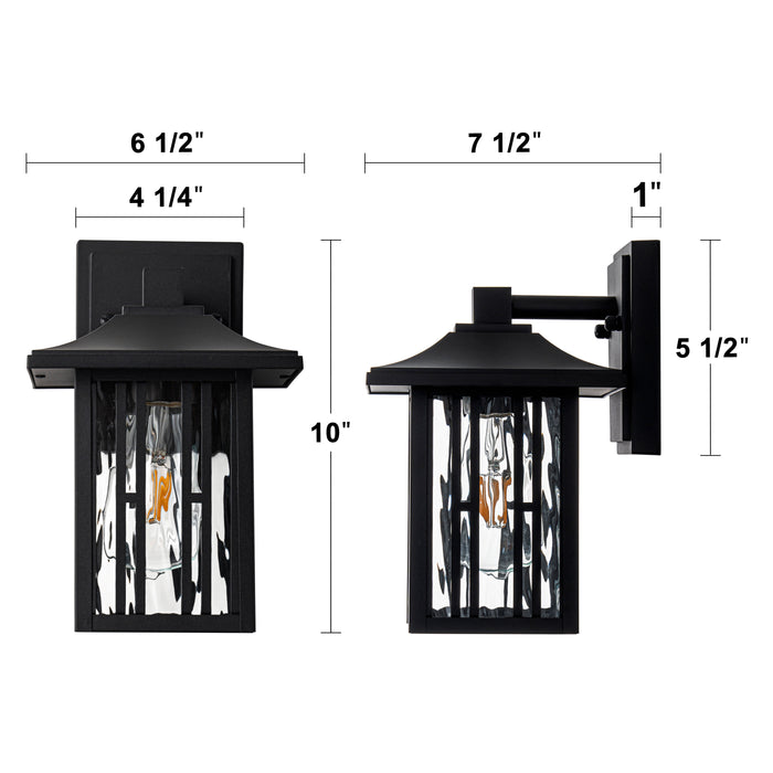 10 in. Powder-coated Black Outdoor Wall Lantern Sconce with Clear Water Glass