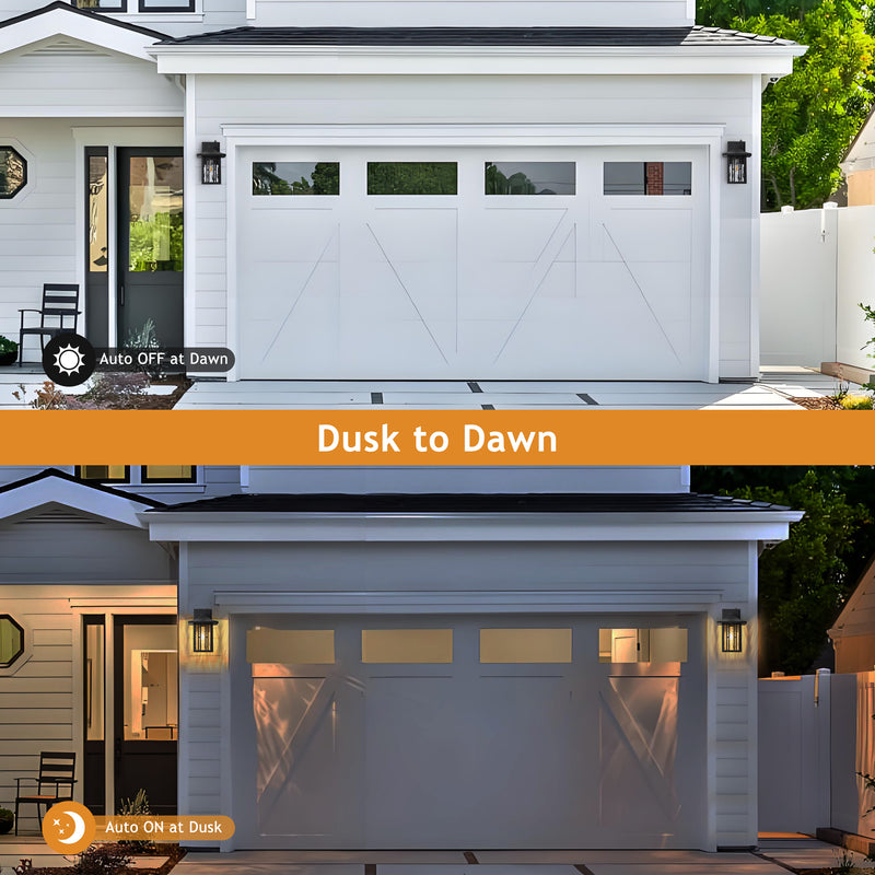 2-Pack Matte Black Dusk to Dawn Outdoor Wall Lantern with Clear Water Glass