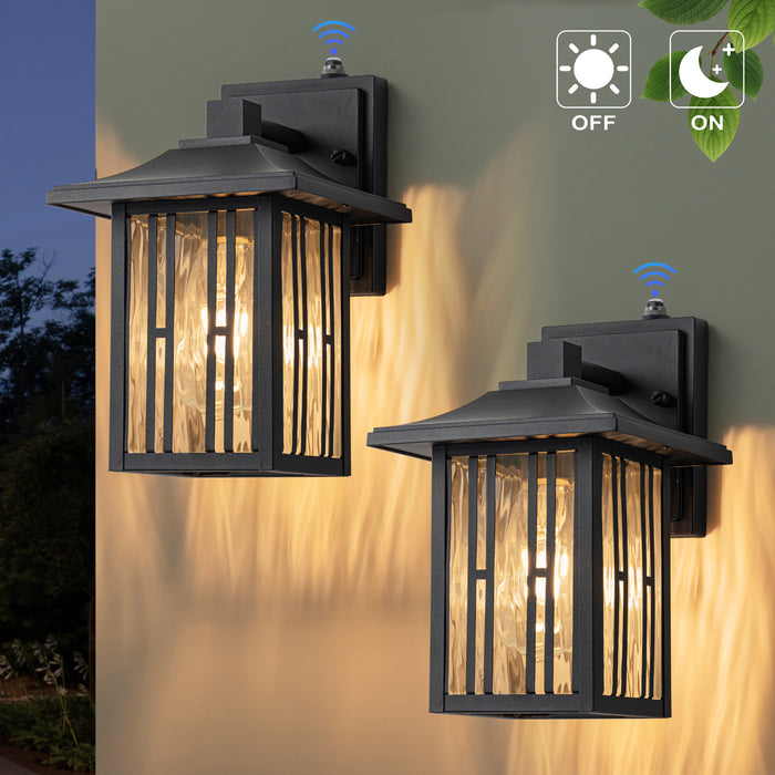 10 in. Powder-coated Black Dusk to Dawn Outdoor Wall Lantern Sconce with Clear Water Glass