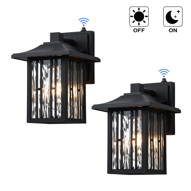 10 in. Powder-coated Black Dusk to Dawn Outdoor Wall Lantern Sconce with Clear Water Glass