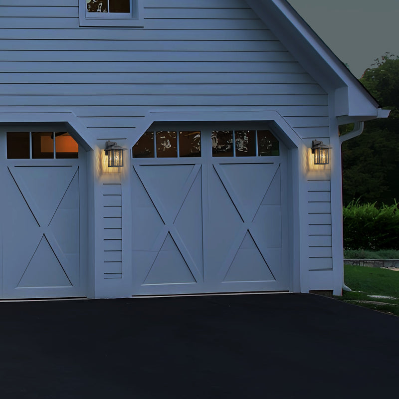 10 in. Powder-coated Black Dusk to Dawn Outdoor Wall Lantern Sconce with Clear Water Glass