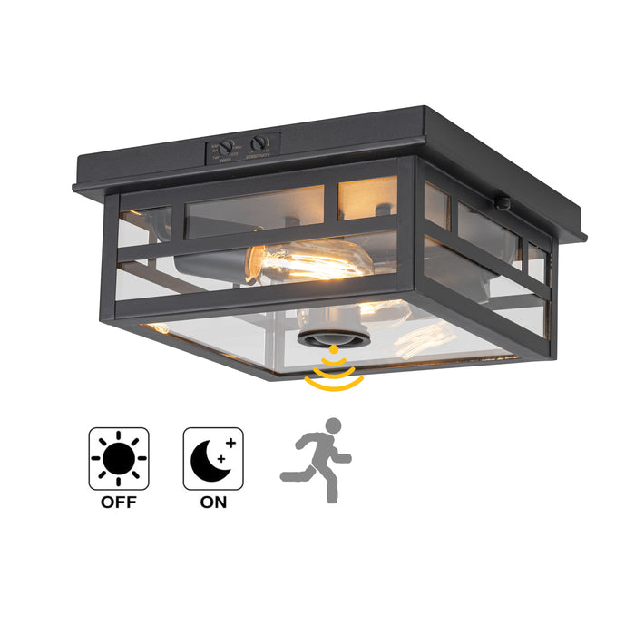 2-Light Motion Sensor Dusk to Dawn Outdoor Flush Mount Ceiling Light with Clear Glass Shade (1-Pack)