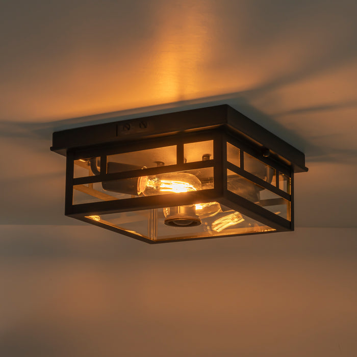 2-Light Motion Sensor Dusk to Dawn Outdoor Flush Mount Ceiling Light with Clear Glass Shade (1-Pack)