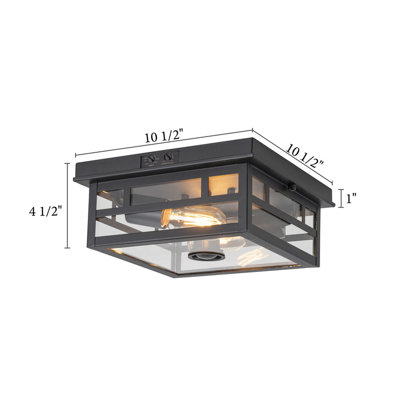2-Light Motion Sensor Dusk to Dawn Outdoor Flush Mount Ceiling Light with Clear Glass Shade (1-Pack)