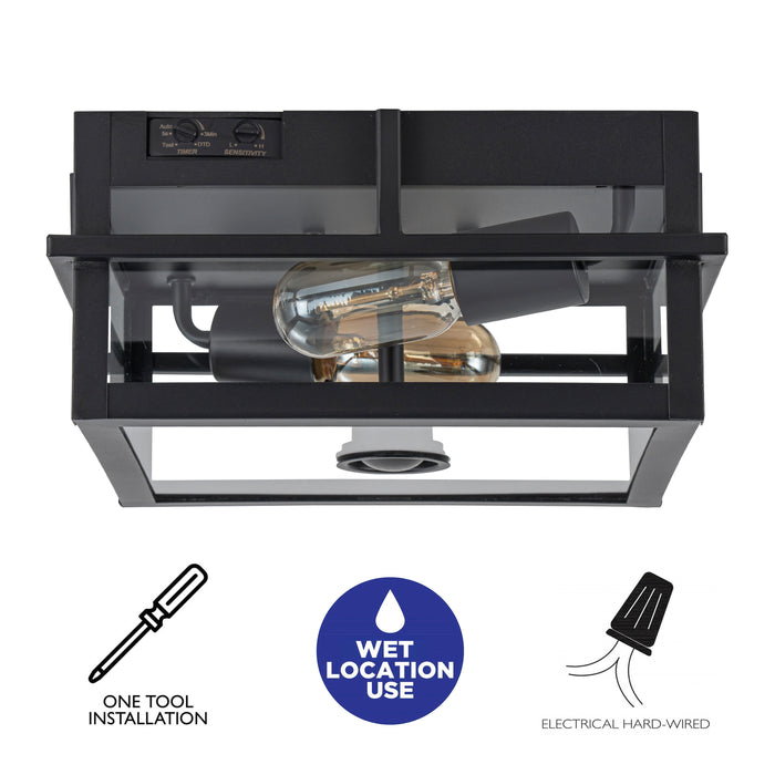 2-Light Black Motion Sensing Dusk to Dawn Outdoor Flush Mount Ceiling Light