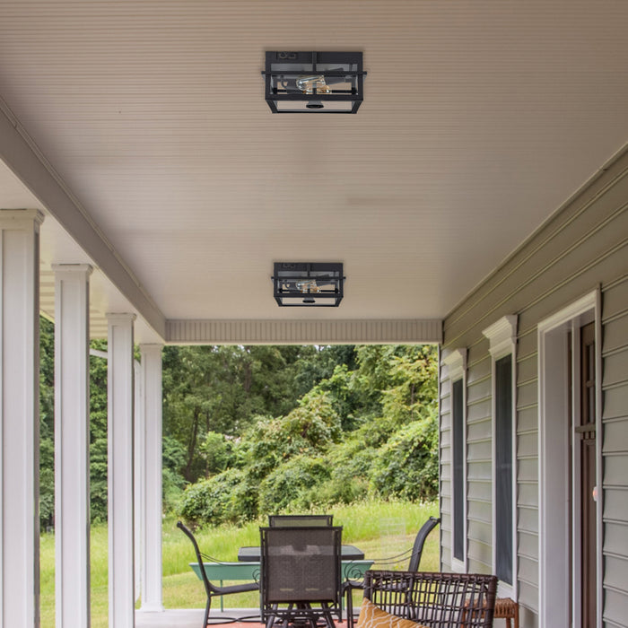 2-Light Black Motion Sensing Dusk to Dawn Outdoor Flush Mount Ceiling Light