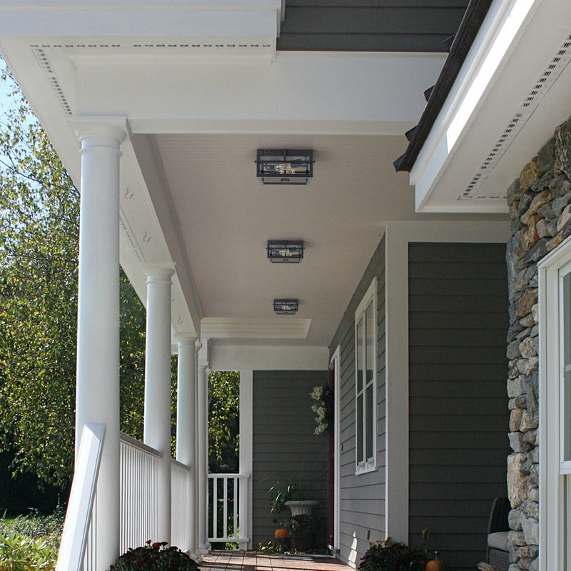 2-Light Black Motion Sensing Dusk to Dawn Outdoor Flush Mount Ceiling Light