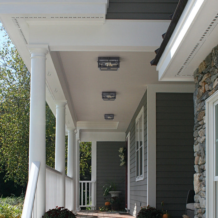 2-Light Black Motion Sensing Dusk to Dawn Outdoor Flush Mount Ceiling Light
