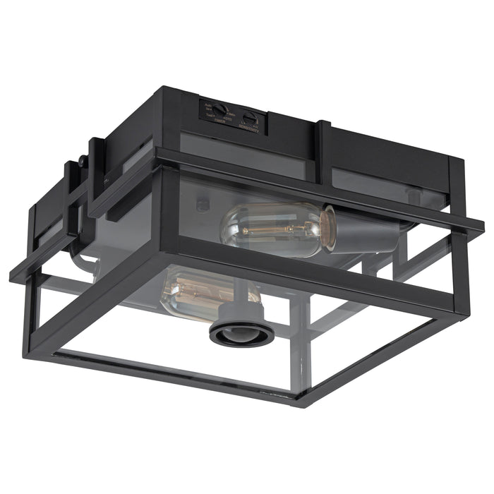 2-Light Black Motion Sensing Dusk to Dawn Outdoor Flush Mount Ceiling Light