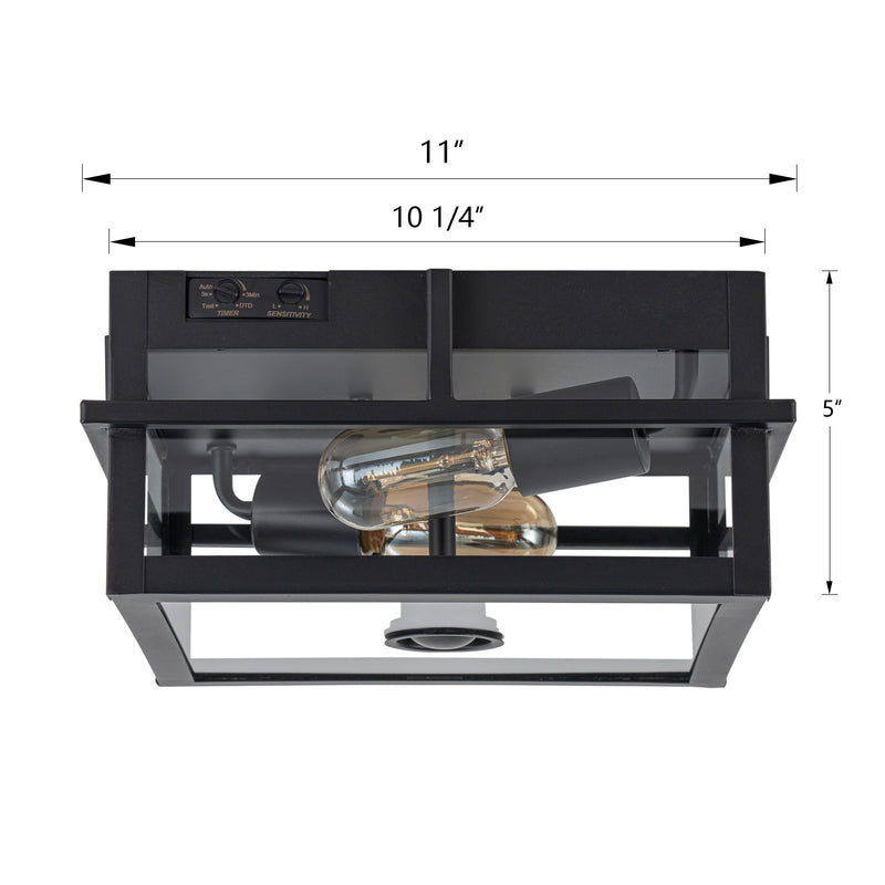 2-Light Black Motion Sensing Dusk to Dawn Outdoor Flush Mount Ceiling Light