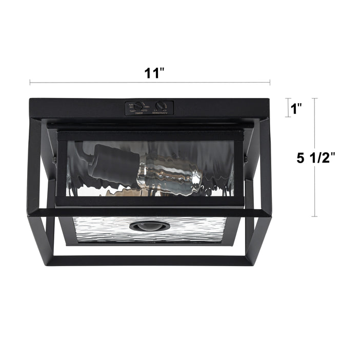 2-Light Motion Sensor Dusk to Dawn Outdoor Flush Mount Ceiling Light with Clear Water Glass Shade (1-Pack)