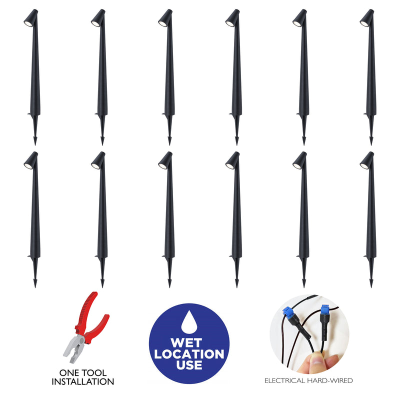 Low Voltage Black Hardwired Aluminum LED Weather Resistant Path Lights with Frosted Glass