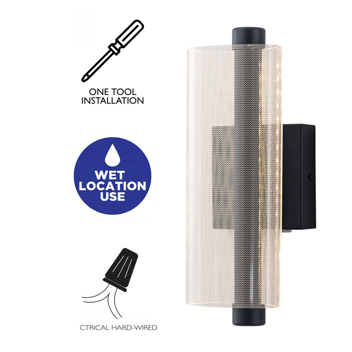 12.25in Dimmable LED Outdoor Wall Lantern Sconce with Etched Acrylic Shade,3000K/4000K/5000K