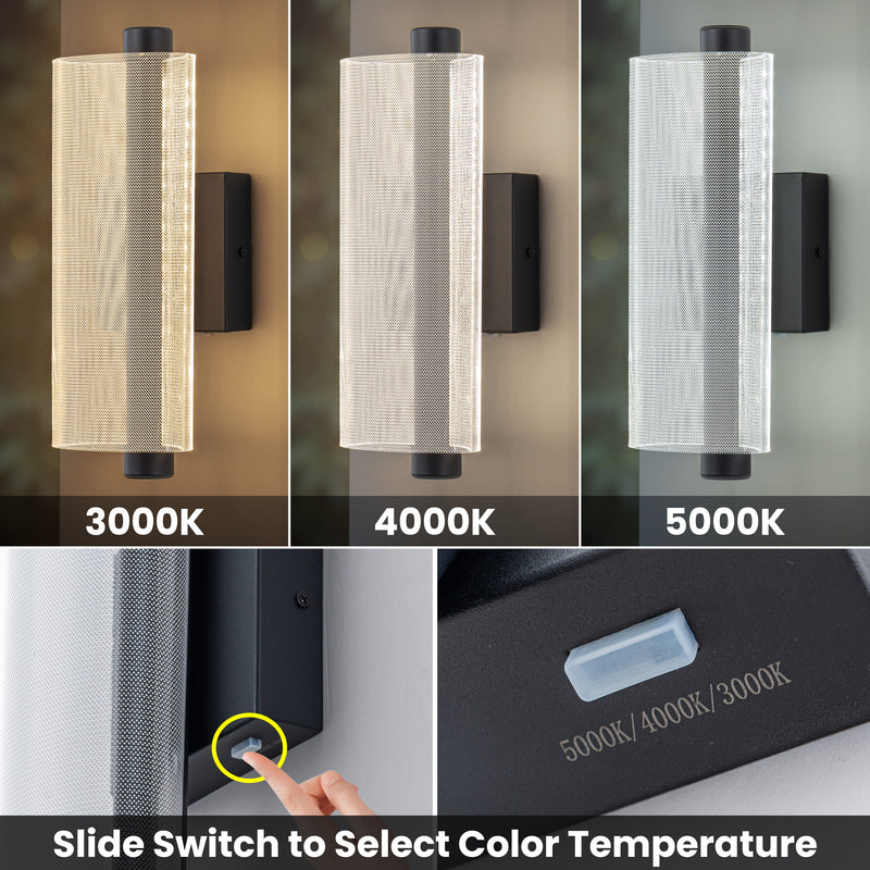 12.25in Dimmable LED Outdoor Wall Lantern Sconce with Etched Acrylic Shade,3000K/4000K/5000K