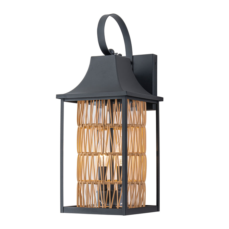 20.5in 2-Light Modern Farmhouse Dusk-to-Dawn Outdoor Wall Lantern with Hand-woven Rattan Shade