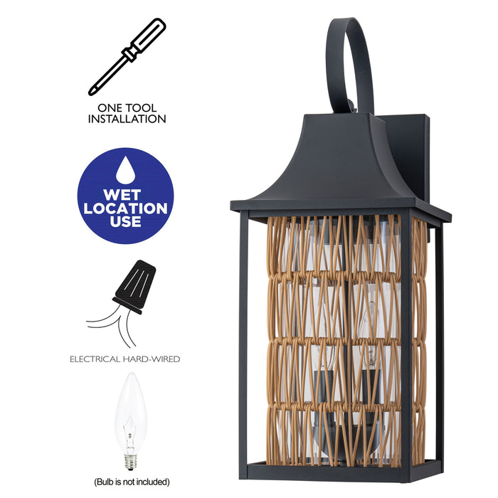 20.5in 2-Light Modern Farmhouse Dusk-to-Dawn Outdoor Wall Lantern with Hand-woven Rattan Shade