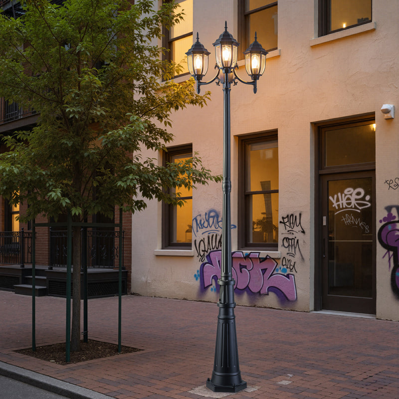 C Cattleya Matte Black Dusk to Dawn Outdoor Post Light with GFCI Outlet