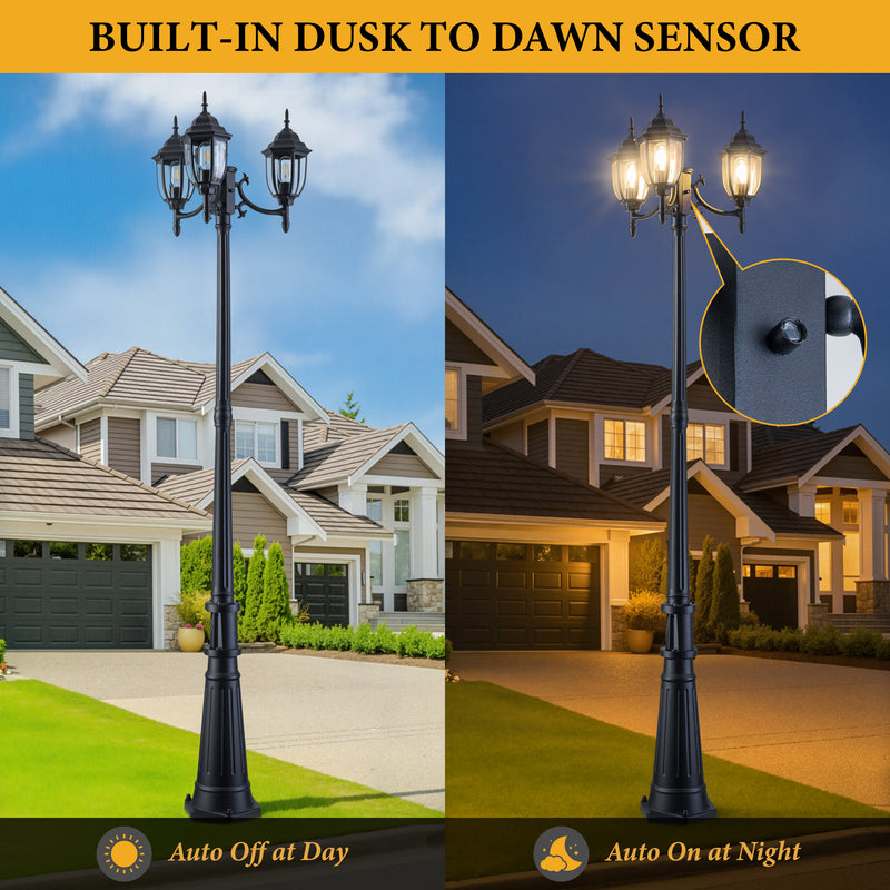 C Cattleya Matte Black Dusk to Dawn Outdoor Post Light with GFCI Outlet