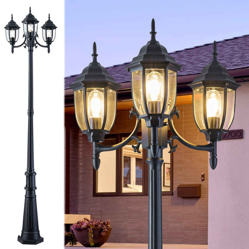 C Cattleya Matte Black Dusk to Dawn Outdoor Post Light with GFCI Outlet