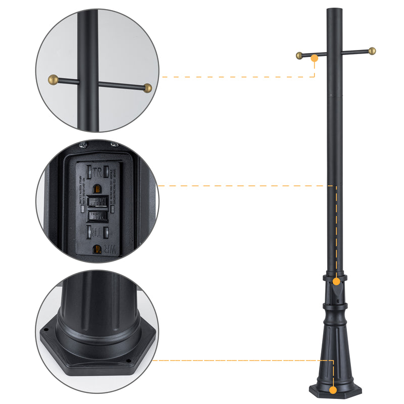 6 ft. Black Aluminum Outdoor Lamp Post with GFCI Outlet