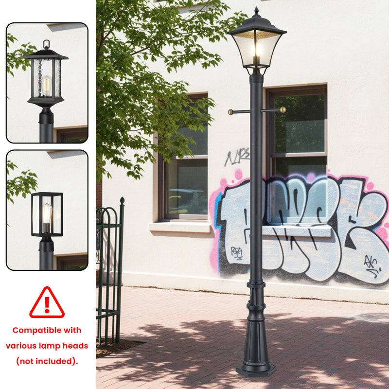 6 ft. Black Aluminum Outdoor Lamp Post with GFCI Outlet
