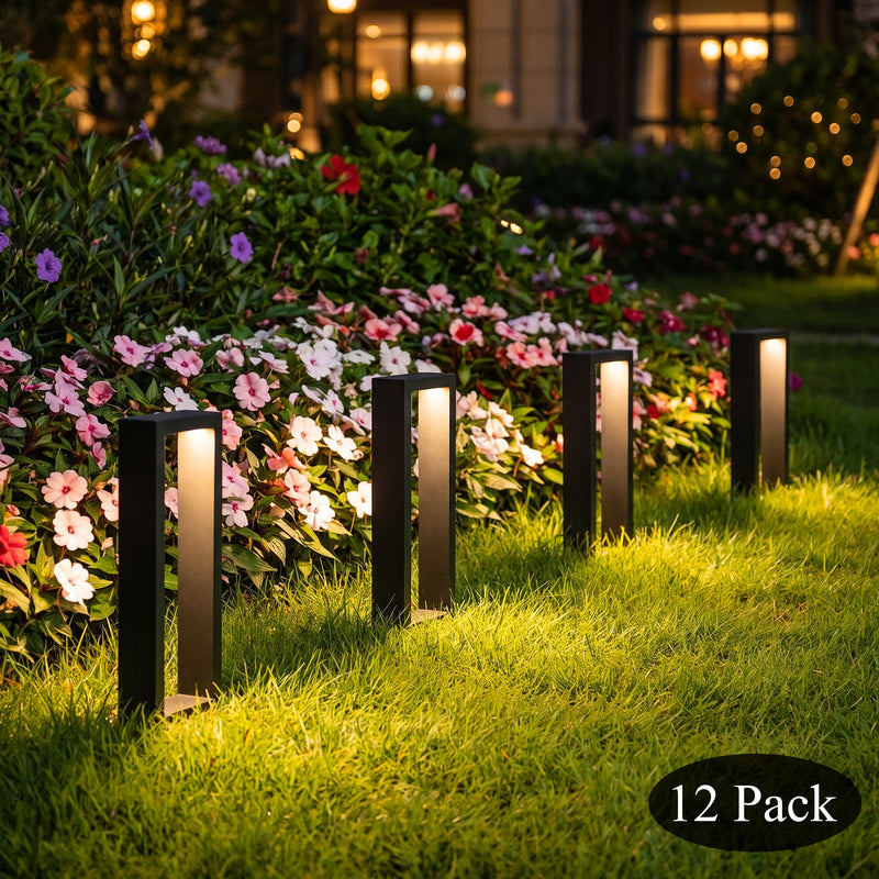 C Cattleya 12-Pack Modern Matte Black Low Voltage Integrated LED Landscape Path Lights,3000K Warm White
