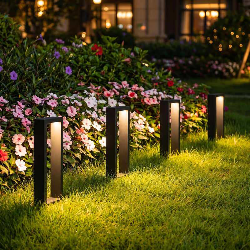 C Cattleya 12-Pack Modern Matte Black Low Voltage Integrated LED Landscape Path Lights,3000K Warm White