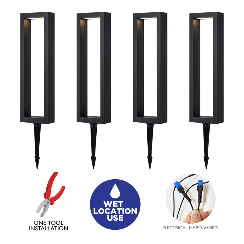C Cattleya 4-Pack Modern Matte Black Low Voltage Integrated LED Landscape Path Lights,3000K Warm White