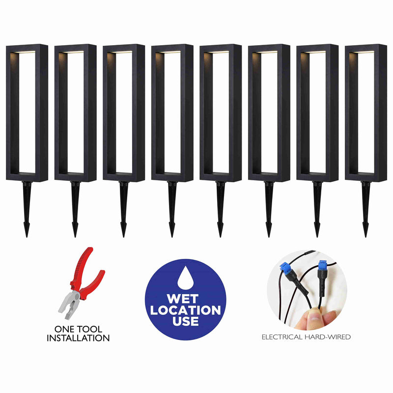 C Cattleya 8-Pack Modern Matte Black Low Voltage Integrated LED Landscape Path Lights,3000K Warm White