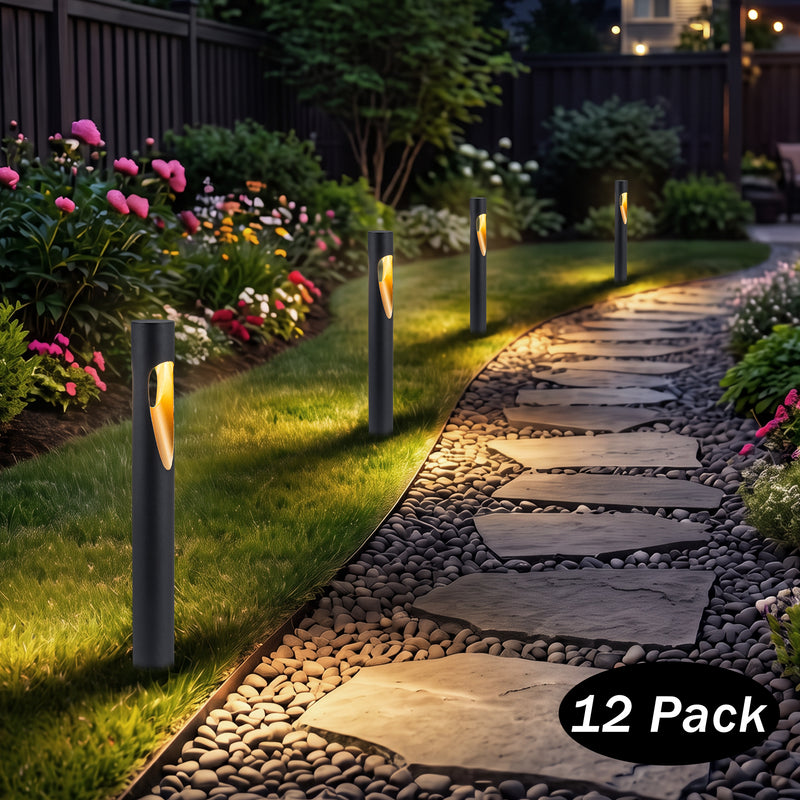 26-Inch Matte Black Low Voltage Integrated LED Modern Outdoor Path Lights, 3000K Warm White, 12-Pack