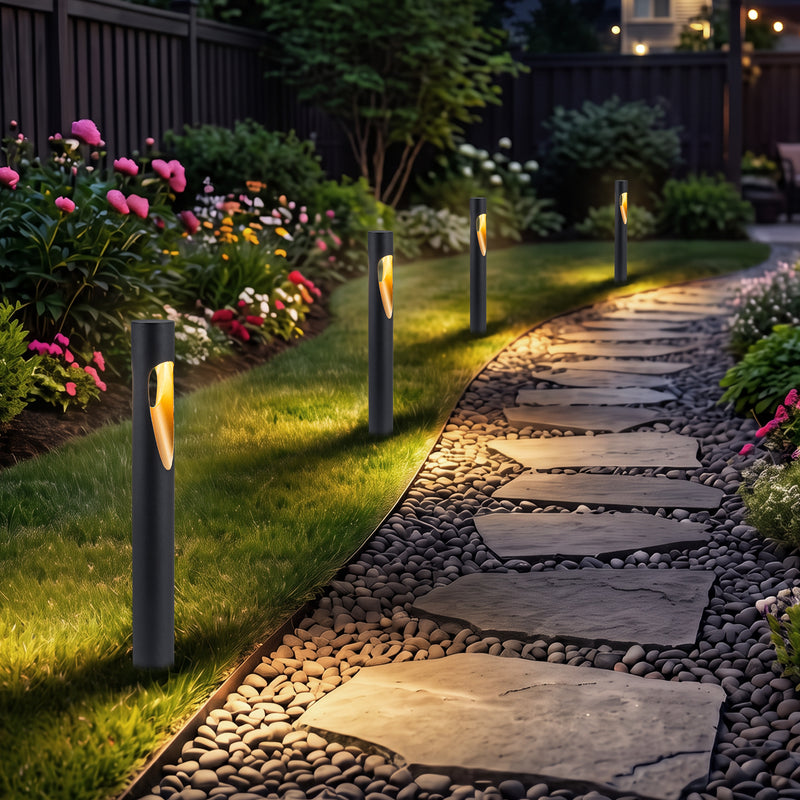 26-Inch Matte Black Low Voltage Integrated LED Modern Outdoor Path Lights, 3000K Warm White, 12-Pack