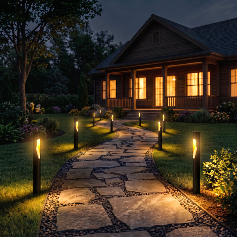 26-Inch Matte Black Low Voltage Integrated LED Modern Outdoor Path Lights, 3000K Warm White, 12-Pack