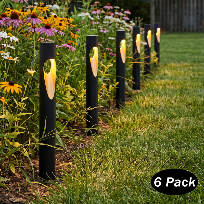 26-Inch Matte Black Low Voltage Integrated LED Modern Outdoor Path Lights, 3000K Warm White, 6-Pack