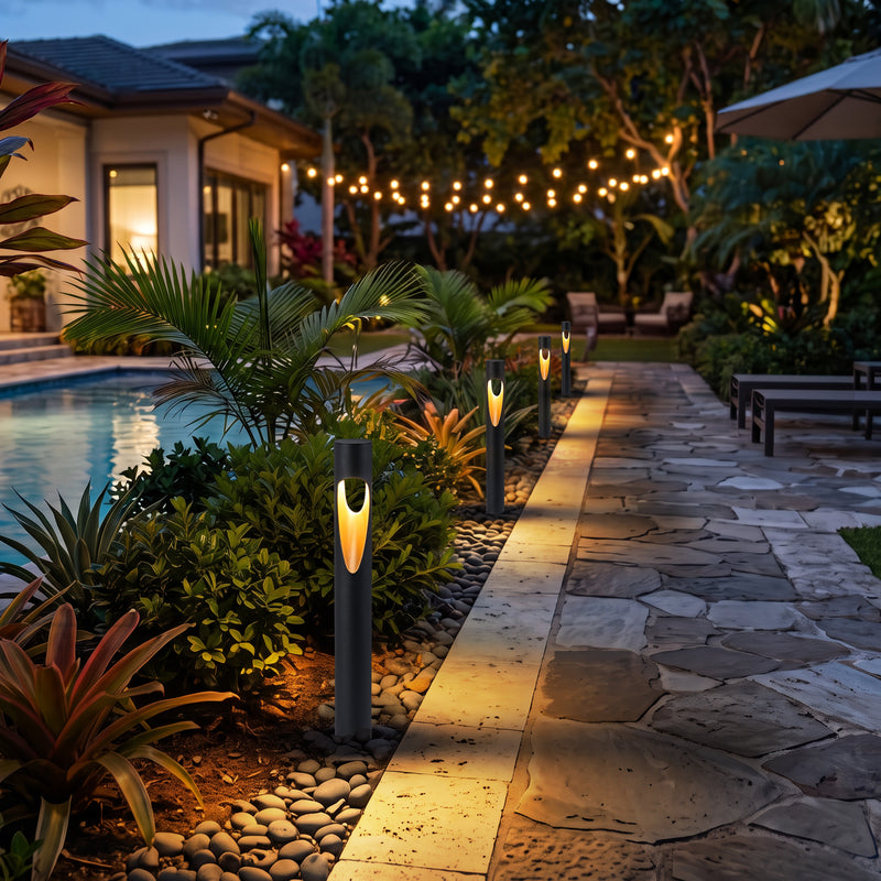 26-Inch Matte Black Low Voltage Integrated LED Modern Outdoor Path Lights, 3000K Warm White, 6-Pack