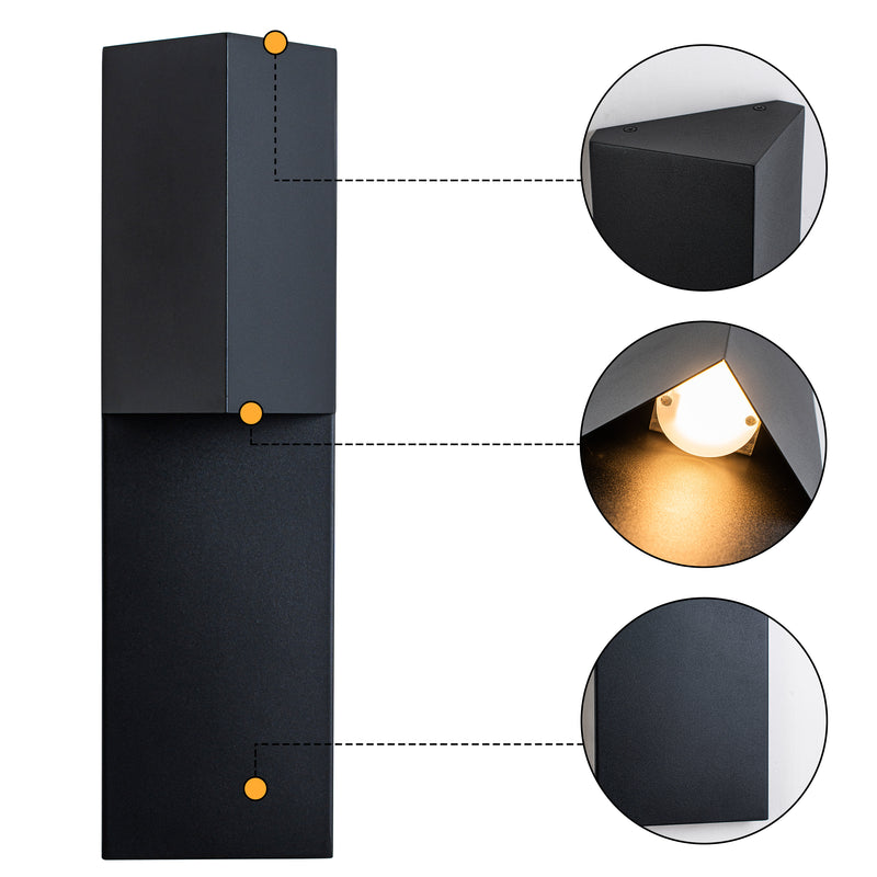 18 in. Matte Black Integrated LED Outdoor Wall Sconce, Modern Waterproof Exterior Wall Light, 3000K Warm White, Dimmable