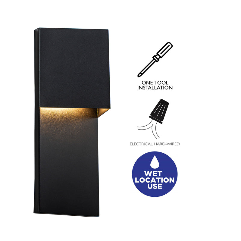 12 in. Matte Black Integrated LED Outdoor Wall Sconce, Modern Waterproof Exterior Wall Light, 3000K Warm White, Dimmable