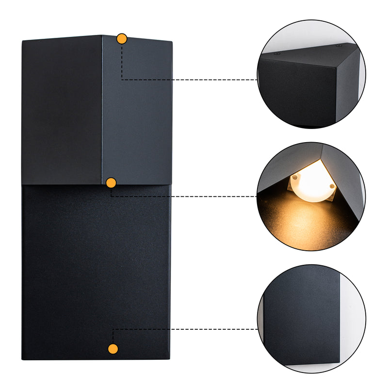 12 in. Matte Black Integrated LED Outdoor Wall Sconce, Modern Waterproof Exterior Wall Light, 3000K Warm White, Dimmable
