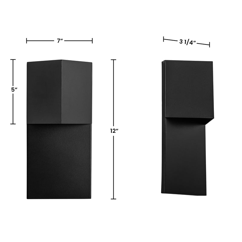 12 in. Matte Black Integrated LED Outdoor Wall Sconce, Modern Waterproof Exterior Wall Light, 3000K Warm White, Dimmable