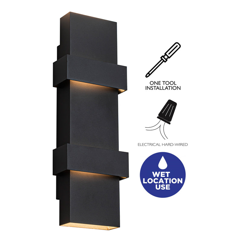 18 in. Matte Black Integrated LED Outdoor Wall Sconce, Modern Up and Down Outdoor Wall Light, 3000K Warm White, Dimmable