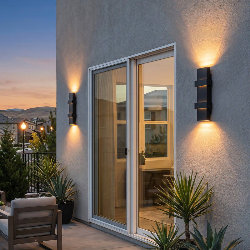 18 in. Matte Black Integrated LED Outdoor Wall Sconce, Modern Up and Down Outdoor Wall Light, 3000K Warm White, Dimmable