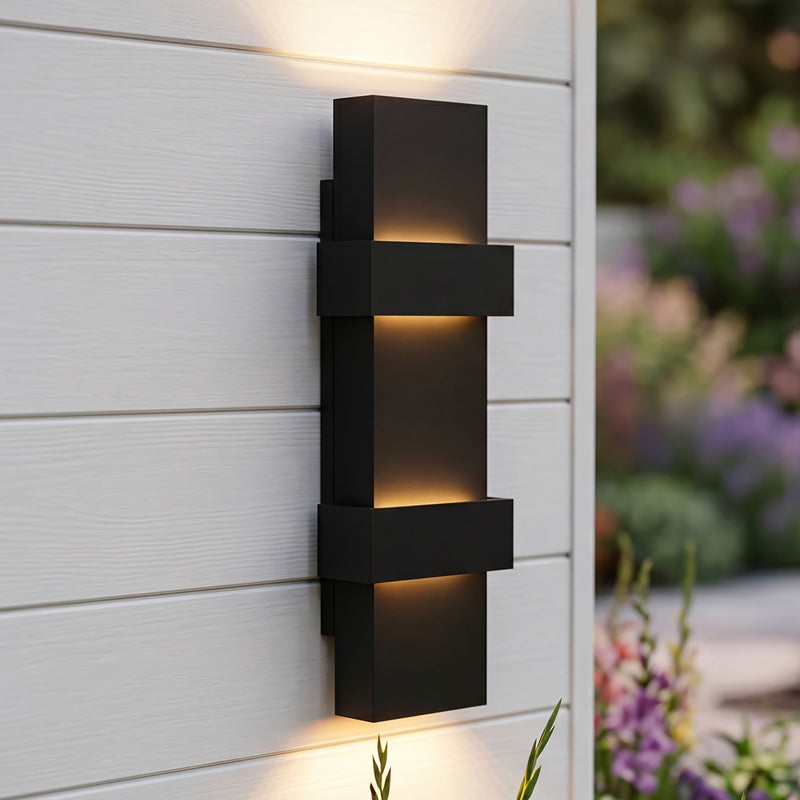 18 in. Matte Black Integrated LED Outdoor Wall Sconce, Modern Up and Down Outdoor Wall Light, 3000K Warm White, Dimmable