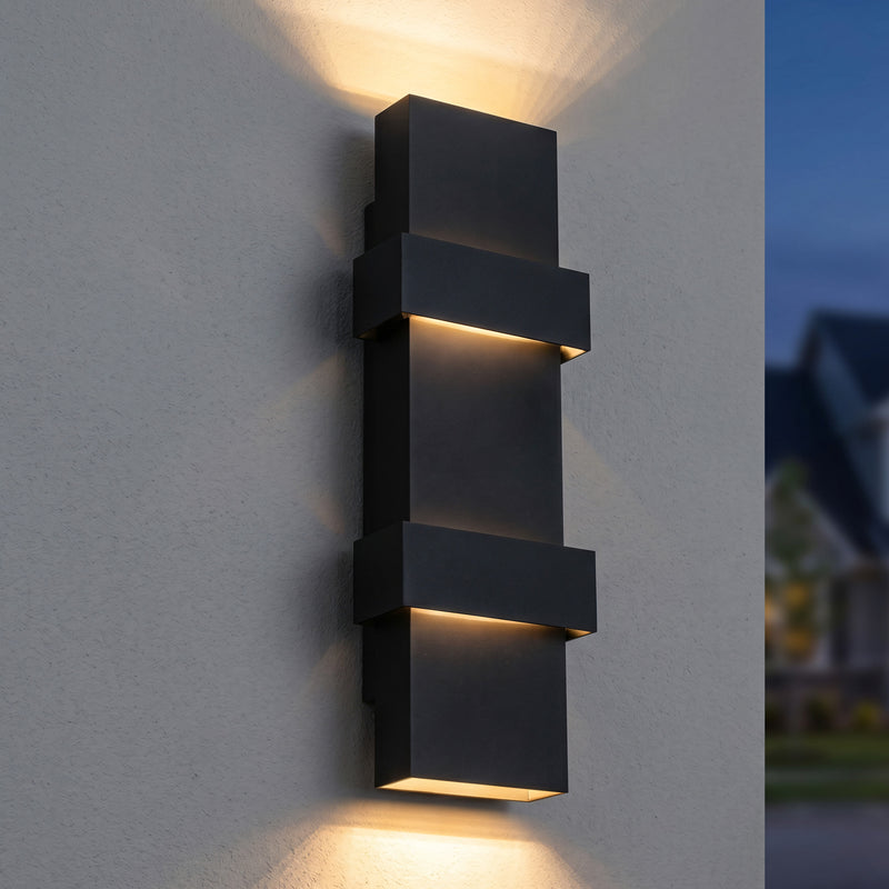 18 in. Matte Black Integrated LED Outdoor Wall Sconce, Modern Up and Down Outdoor Wall Light, 3000K Warm White, Dimmable