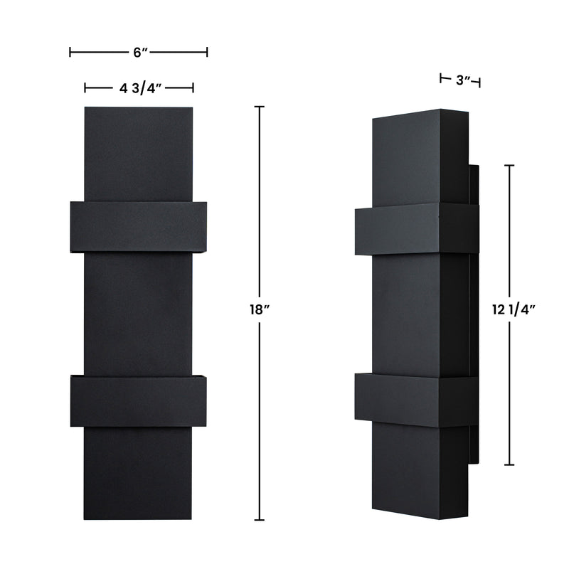 18 in. Matte Black Integrated LED Outdoor Wall Sconce, Modern Up and Down Outdoor Wall Light, 3000K Warm White, Dimmable