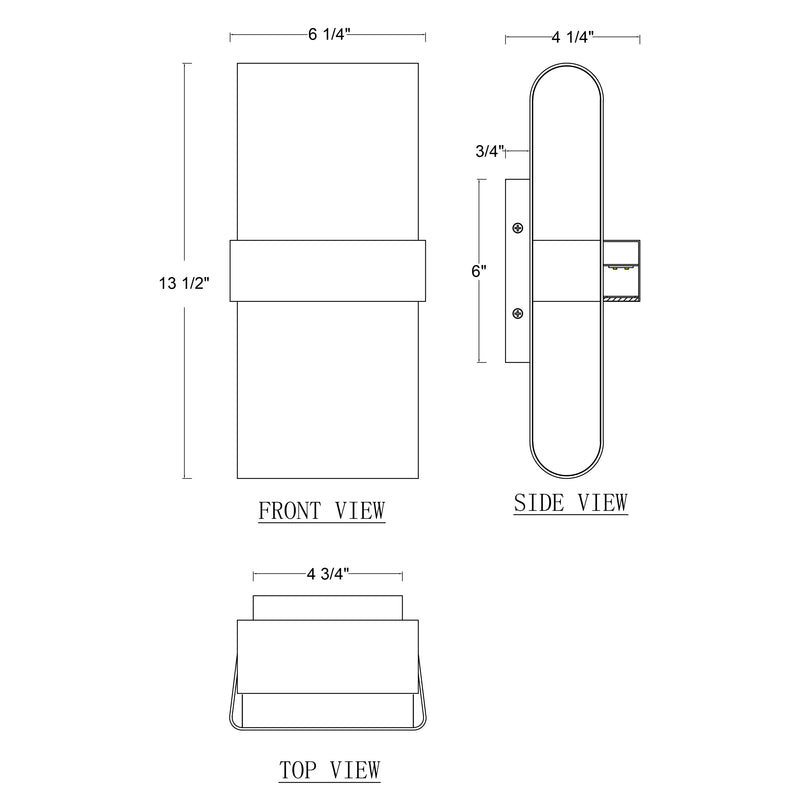 13.5-Inch Matte Black Integrated LED Modern Outdoor Wall Sconce, 3000K Warm White