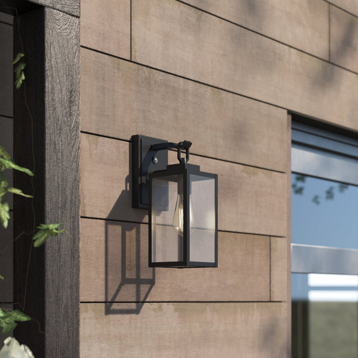 Matte Black Motion Sensing Dusk to Dawn Outdoor Wall Lantern Sconce with Clear Water Glass