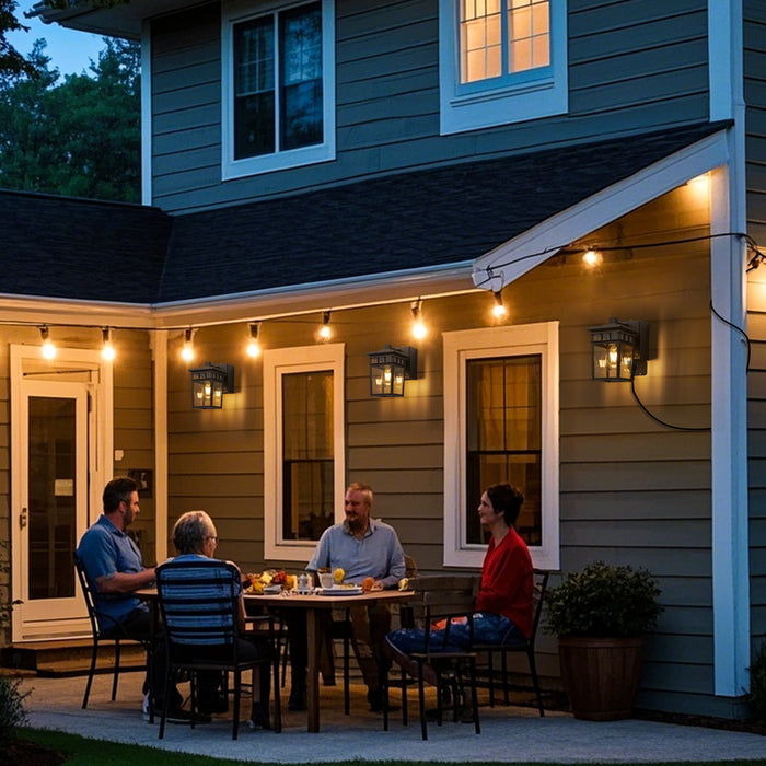 9.75” Matte Black Dusk to Dawn Outdoor Wall Lantern Sconce with Built-in GFCI Outlet
