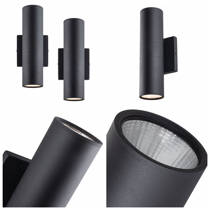 2-Light Black Aluminum Cylinder LED Outdoor Wall Lantern