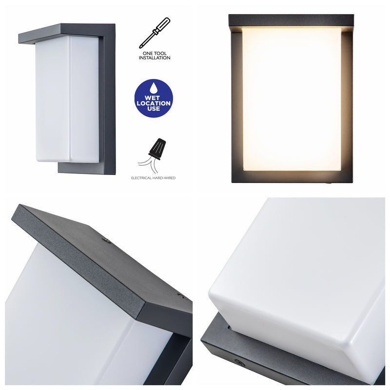 Architectural Grey LED Outdoor Wall Light with Acrylic Shade