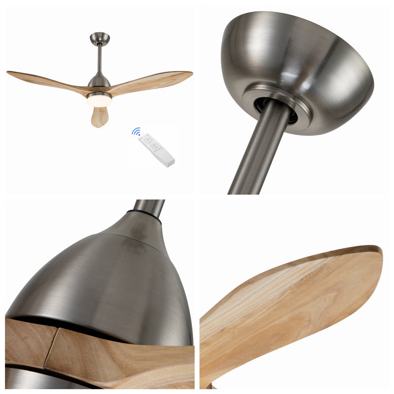 50 in. Integrated LED Satin Nickel Wood Ceiling Fan with Light and Remote Control with Color Changing Technology