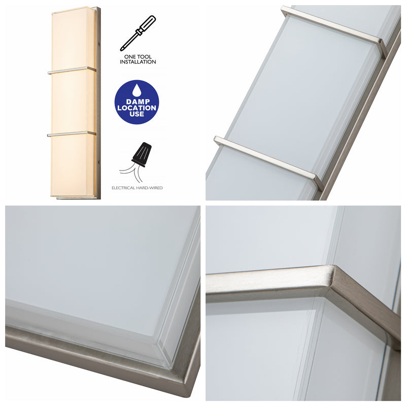 24 in. Satin Nickel Dimmable LED Bath Vanity Light Bar with Glass Shade